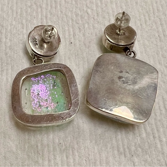 Artisan-made Sterling Silver and Glass Iridescent Earrings - Picture 8 of 14